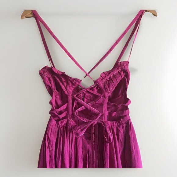 Urban Outfitters Cora Pink Linen Open Back Midi Open Back Dress Size Small - Picture 5 of 7